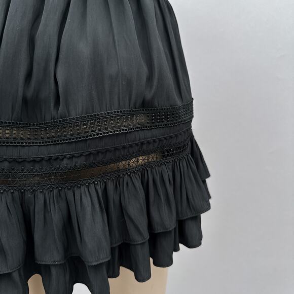 Ramy Brook Luciana Mini Blouson Front Tie Smocked Tiered Dress Black Size Small - Picture 11 of 16